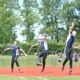 triptych of student at various stages of a javelin throw