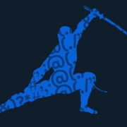 illustration of ninja with text characters inside body