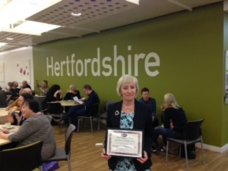 Marion Brown being recognised at this year’s Hertfordshire Governor Awards